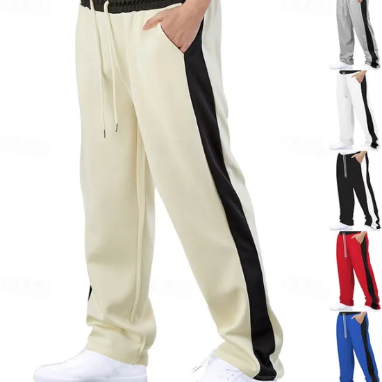 Hot OUKU Men's Athletic Pants Wide Leg Sweatpants Trousers Pocket Drawstring Elastic Waist Color Block Comfort Sports Outdoor Daily Fashion Casual Black Red Micro-elastic