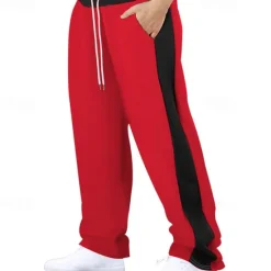 Hot OUKU Men's Athletic Pants Wide Leg Sweatpants Trousers Pocket Drawstring Elastic Waist Color Block Comfort Sports Outdoor Daily Fashion Casual Black Red Micro-elastic