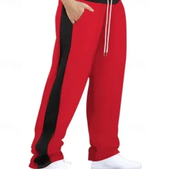 Hot OUKU Men's Athletic Pants Wide Leg Sweatpants Trousers Pocket Drawstring Elastic Waist Color Block Comfort Sports Outdoor Daily Fashion Casual Black Red Micro-elastic