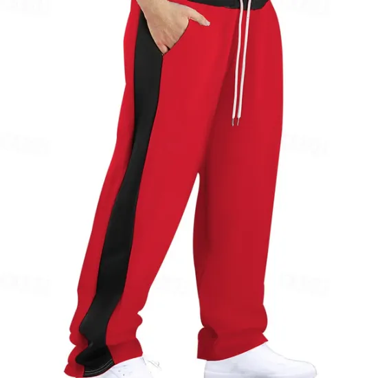 Hot OUKU Men's Athletic Pants Wide Leg Sweatpants Trousers Pocket Drawstring Elastic Waist Color Block Comfort Sports Outdoor Daily Fashion Casual Black Red Micro-elastic
