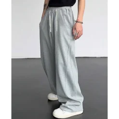 Clearance OUKU Men's Athletic Pants Wide Leg Sweatpants Trousers Drawstring Elastic Waist Plain Comfort Breathable Casual Daily Holiday Sports Fashion Dark Brown Black