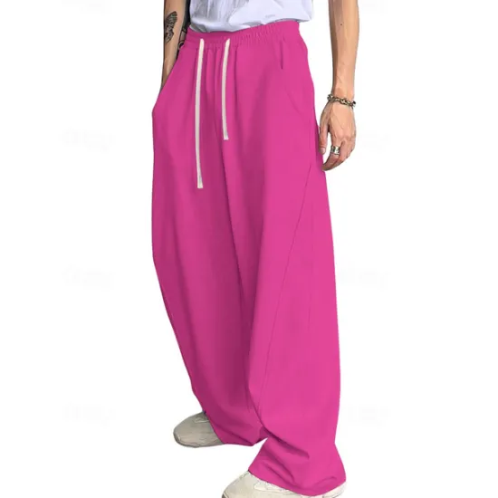 Clearance OUKU Men's Athletic Pants Wide Leg Sweatpants Trousers Drawstring Elastic Waist Plain Comfort Breathable Casual Daily Holiday Sports Fashion Dark Brown Black