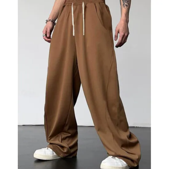 Clearance OUKU Men's Athletic Pants Wide Leg Sweatpants Trousers Drawstring Elastic Waist Plain Comfort Breathable Casual Daily Holiday Sports Fashion Dark Brown Black