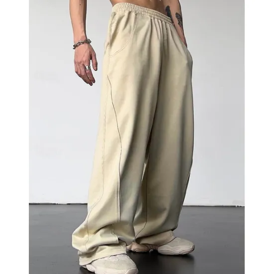 Clearance OUKU Men's Athletic Pants Wide Leg Sweatpants Trousers Drawstring Elastic Waist Plain Comfort Breathable Casual Daily Holiday Sports Fashion Dark Brown Black