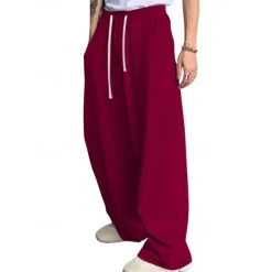 Clearance OUKU Men's Athletic Pants Wide Leg Sweatpants Trousers Drawstring Elastic Waist Plain Comfort Breathable Casual Daily Holiday Sports Fashion Dark Brown Black