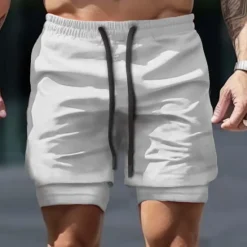 Online OUKU Men's Athletic Shorts Board Shorts Running Shorts Pocket Drawstring 2 in 1 Plain Comfort Breathable Short Daily Leisure Sports Holiday Sports Streetwear Black-White Dark Khaki