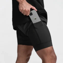 Online OUKU Men's Athletic Shorts Board Shorts Running Shorts Pocket Drawstring 2 in 1 Plain Comfort Breathable Short Daily Leisure Sports Holiday Sports Streetwear Black-White Dark Khaki
