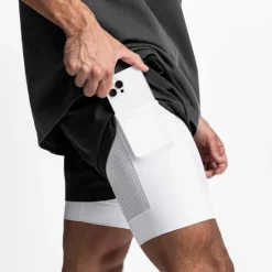 Online OUKU Men's Athletic Shorts Board Shorts Running Shorts Pocket Drawstring 2 in 1 Plain Comfort Breathable Short Daily Leisure Sports Holiday Sports Streetwear Black-White Dark Khaki