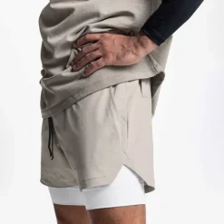 Online OUKU Men's Athletic Shorts Board Shorts Running Shorts Pocket Drawstring 2 in 1 Plain Comfort Breathable Short Daily Leisure Sports Holiday Sports Streetwear Black-White Dark Khaki