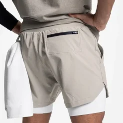Online OUKU Men's Athletic Shorts Board Shorts Running Shorts Pocket Drawstring 2 in 1 Plain Comfort Breathable Short Daily Leisure Sports Holiday Sports Streetwear Black-White Dark Khaki