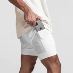 Online OUKU Men's Athletic Shorts Board Shorts Running Shorts Pocket Drawstring 2 in 1 Plain Comfort Breathable Short Daily Leisure Sports Holiday Sports Streetwear Black-White Dark Khaki