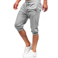New OUKU Men's Athletic Shorts Capri Pants Sweat Shorts Summer Shorts Pocket Drawstring Elastic Waist Plain Comfort Breathable Calf-Length Outdoor Sports Classic Casual Black Light Grey