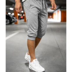 New OUKU Men's Athletic Shorts Capri Pants Sweat Shorts Summer Shorts Pocket Drawstring Elastic Waist Plain Comfort Breathable Calf-Length Outdoor Sports Classic Casual Black Light Grey