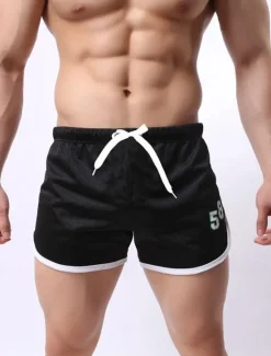 Online OUKU Men's Athletic Shorts Running Shorts Gym Shorts Mesh Shorts Going out Weekend Breathable Quick Dry Mesh Drawstring Elastic Waist Plain Short Gymnatics Activewear Black White