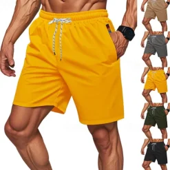 OUKU Men's Athletic Shorts Shorts Running Shorts Gym Shorts Sport Daily Quick Dry High Stretch Comfortable Pocket Drawstring Elastic Waist Plain Short Gymnatics Casual Activewear Black Yellow Micro-elastic