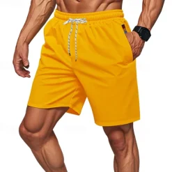OUKU Men's Athletic Shorts Shorts Running Shorts Gym Shorts Sport Daily Quick Dry High Stretch Comfortable Pocket Drawstring Elastic Waist Plain Short Gymnatics Casual Activewear Black Yellow Micro-elastic