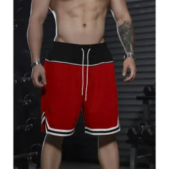 Sale OUKU Men's Athletic Shorts Shorts Basketball Shorts Pocket Drawstring Elastic Waist Stripes Comfort Breathable Short Outdoor Sports Classic Casual Black Red