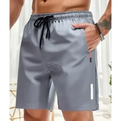 Hot OUKU Men's Athletic Shorts Shorts Summer Shorts Casual Shorts Pocket Drawstring Elastic Waist Plain Comfort Breathable Short Outdoor Vacation Sport Casual Black Navy Blue