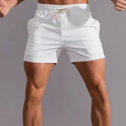 Hot OUKU Men's Athletic Shorts Shorts Summer Shorts Work Shorts Pocket Drawstring Elastic Waist Plain Comfort Breathable Short Outdoor Sports Classic Casual White Pink