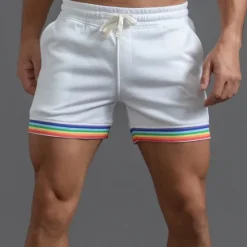 Clearance OUKU Men's Athletic Shorts Sweat Shorts Shorts Summer Shorts Pocket Elastic Waist Drawstring Rainbow Comfort Breathable Short Outdoor Sports Classic Casual Black White