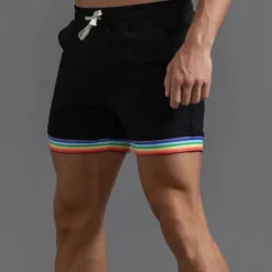 Clearance OUKU Men's Athletic Shorts Sweat Shorts Shorts Summer Shorts Pocket Elastic Waist Drawstring Rainbow Comfort Breathable Short Outdoor Sports Classic Casual Black White