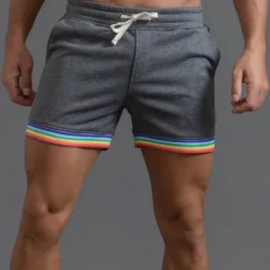 Clearance OUKU Men's Athletic Shorts Sweat Shorts Shorts Summer Shorts Pocket Elastic Waist Drawstring Rainbow Comfort Breathable Short Outdoor Sports Classic Casual Black White