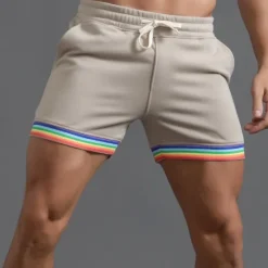 Clearance OUKU Men's Athletic Shorts Sweat Shorts Shorts Summer Shorts Pocket Elastic Waist Drawstring Rainbow Comfort Breathable Short Outdoor Sports Classic Casual Black White