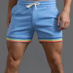 Clearance OUKU Men's Athletic Shorts Sweat Shorts Shorts Summer Shorts Pocket Elastic Waist Drawstring Rainbow Comfort Breathable Short Outdoor Sports Classic Casual Black White