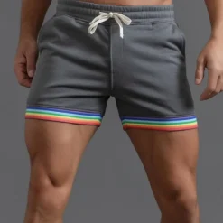 Clearance OUKU Men's Athletic Shorts Sweat Shorts Shorts Summer Shorts Pocket Elastic Waist Drawstring Rainbow Comfort Breathable Short Outdoor Sports Classic Casual Black White