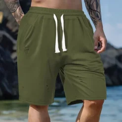 Hot OUKU Men's Athletic Shorts Sweat Shorts Shorts Summer Shorts Pocket Drawstring Elastic Waist Plain Comfort Breathable Short Outdoor Sports Classic Casual Black Army Green