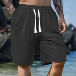Hot OUKU Men's Athletic Shorts Sweat Shorts Shorts Summer Shorts Pocket Drawstring Elastic Waist Plain Comfort Breathable Short Outdoor Sports Classic Casual Black Army Green