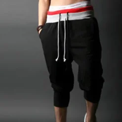 OUKU Men's Athletic Shorts Sweatpants Capri Pants Drawstring Color Block Comfort Breathable Casual Daily Streetwear Sports Fashion Black White Micro-elastic