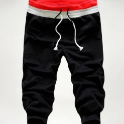 OUKU Men's Athletic Shorts Sweatpants Capri Pants Drawstring Color Block Comfort Breathable Casual Daily Streetwear Sports Fashion Black White Micro-elastic
