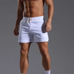 New OUKU Men's Athletic Shorts Sweat Shorts Shorts Summer Shorts Pocket Drawstring Elastic Waist Plain Comfort Breathable Short Outdoor Sports Classic Casual Black White Micro-elastic