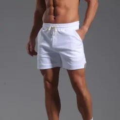 New OUKU Men's Athletic Shorts Sweat Shorts Shorts Summer Shorts Pocket Drawstring Elastic Waist Plain Comfort Breathable Short Outdoor Sports Classic Casual Black White Micro-elastic