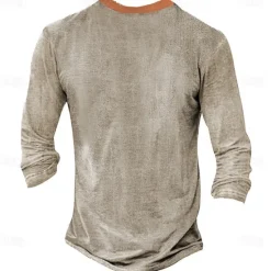 New OUKU Men's Aztec Cowboy T Shirt Henley Shirt Long Sleeve 3D Print Designer Retro Vintage Western Style Street Casual Daily Summer Spring Fall Black Brown Green Gray Henley Henley T-Shirt
