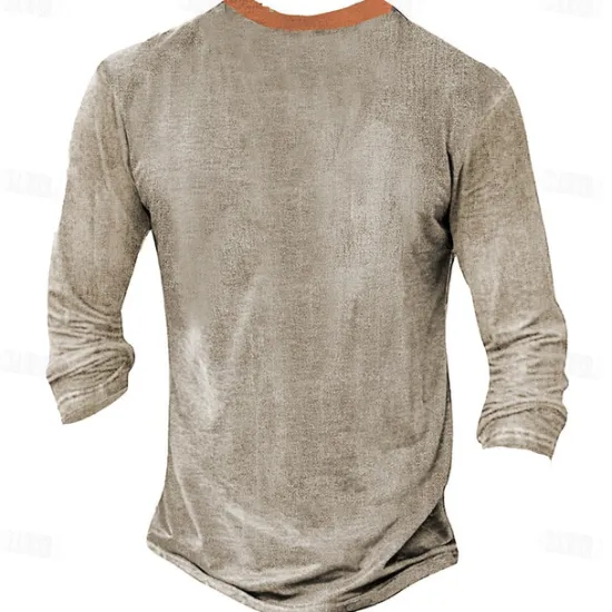 New OUKU Men's Aztec Cowboy T Shirt Henley Shirt Long Sleeve 3D Print Designer Retro Vintage Western Style Street Casual Daily Summer Spring Fall Black Brown Green Gray Henley Henley T-Shirt