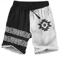 Online OUKU Men's Aztec Ethnic Shorts Beach Shorts Casual Shorts Mid Waist Vacation Streetwear Hawaiian Outdoor Casual Holiday Drawstring Side Pockets Designer Clothing Apparel