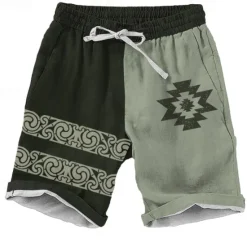Online OUKU Men's Aztec Ethnic Shorts Beach Shorts Casual Shorts Mid Waist Vacation Streetwear Hawaiian Outdoor Casual Holiday Drawstring Side Pockets Designer Clothing Apparel