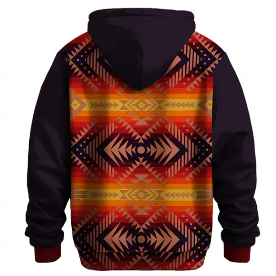 Online OUKU Men's Aztec Hoodies Sweatshirt Ethnic Cowboy Long Sleeve Crew Neck Holiday Streetwear Drawstring Fall Winter Designer Red