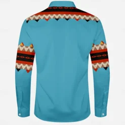 OUKU Men's Aztec Shirt Western Shirt Cowboy Shirt Long Sleeve Western Style Tribal Shirt Collar Blue