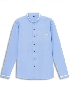 Hot OUKU Men's Band Collar Shirt Dress Shirt Oxford Shirt Wedding Daily Wear White Navy Blue Gray Light Blue Long Sleeve Standing Collar All Seasons Clothing Apparel