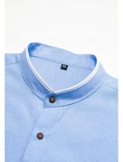 Hot OUKU Men's Band Collar Shirt Dress Shirt Oxford Shirt Wedding Daily Wear White Navy Blue Gray Light Blue Long Sleeve Standing Collar All Seasons Clothing Apparel