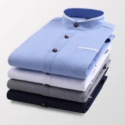 Clearance OUKU Men's Band Collar Shirt Dress Shirt Oxford Shirt Solid / Plain Color Wedding White Blue Gray Light Blue Long Sleeve Standing Collar Spring & Fall Clothing Apparel
