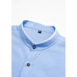 Clearance OUKU Men's Band Collar Shirt Dress Shirt Oxford Shirt Solid / Plain Color Wedding White Blue Gray Light Blue Long Sleeve Standing Collar Spring & Fall Clothing Apparel