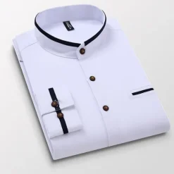 Clearance OUKU Men's Band Collar Shirt Dress Shirt Oxford Shirt Solid / Plain Color Wedding White Blue Gray Light Blue Long Sleeve Standing Collar Spring & Fall Clothing Apparel