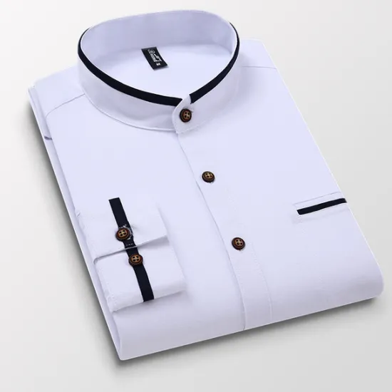 Clearance OUKU Men's Band Collar Shirt Dress Shirt Oxford Shirt Solid / Plain Color Wedding White Blue Gray Light Blue Long Sleeve Standing Collar Spring & Fall Clothing Apparel