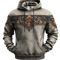 Outlet OUKU Men's Bandana Print Hoodies Sweatshirt Fashion Daily Long Sleeve Crew Neck Party Holiday Streetwear Drawstring Fall Winter Designer Gray