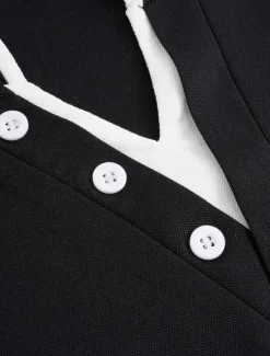 Online OUKU Men's Banded Collar Shirt Short Sleeve V Neck Notched Summer Spring Plain Fashion Basic Modern Buttons Fake two piece Street Casual Daily Black White Navy Blue Top Tee for Men
