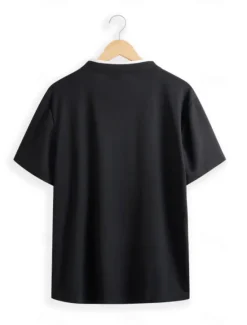 Online OUKU Men's Banded Collar Shirt Short Sleeve V Neck Notched Summer Spring Plain Fashion Basic Modern Buttons Fake two piece Street Casual Daily Black White Navy Blue Top Tee for Men